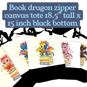 Book Dragon Canvas Totes - multiple options! Black bottom or color tote