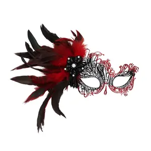 Women's Feather Masquerade Mask: Venetian Antique Mardi Gras Half Face Masks with Rhinestone for Costume Parties