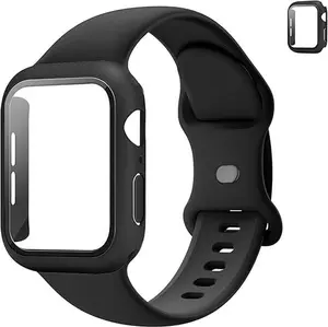 3-in-1 for Apple Watch Band 40mm 41mm 44mm 45mm with Case & Screen Protector, Silicone Sport Band and Protective Cover with 9H Tempered Glass for iWatch Series SE 9 8 7 6 5 4 3