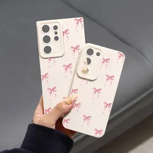 For Samsung Full Coverage Anti Shock Silicone Phone Case, Pink Bow & Heart Pattern, for Galaxy S24 S23 S22 Plus Ultra FE S21+ S20 A72 A54 5G A53 A52 A52S A51 A33 A32 A23 A22 A21S GN1