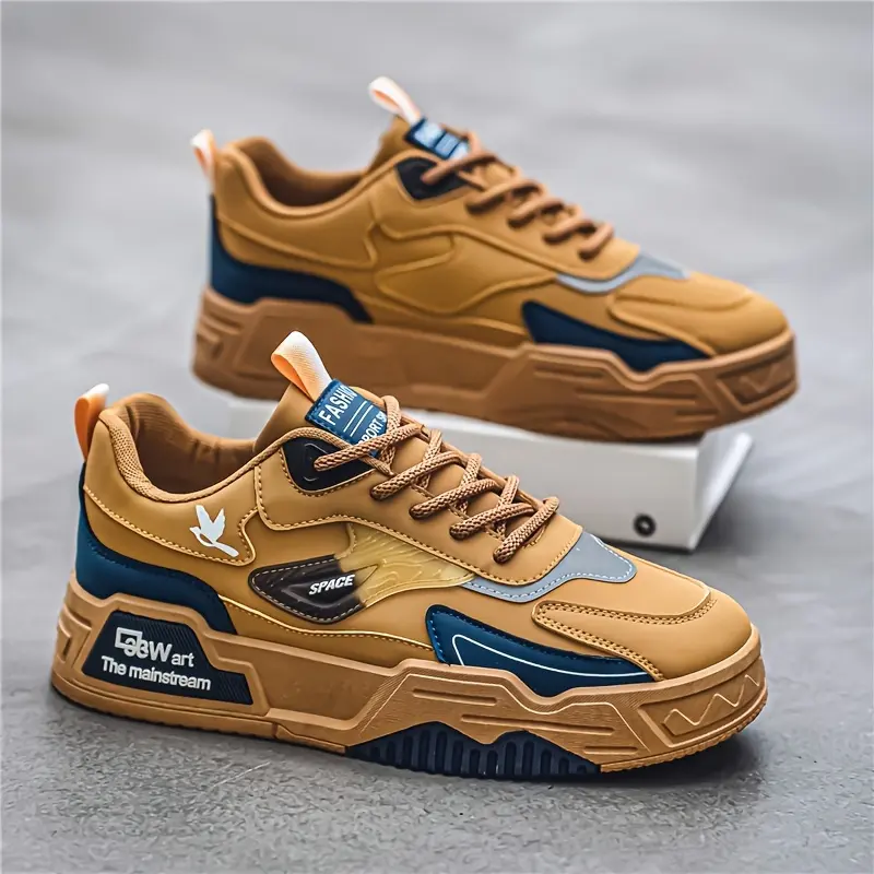 Men's skateboarding shoes, fashionable and trendy design, thick sole anti slip and wear-resistant, color blocked sports and leisure shoes, suitable for outdoor street travel and other activities