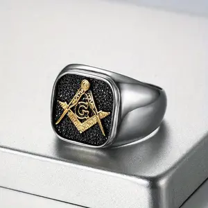 Fashionable, Simple and Elegant Geometric Square AG Pattern Stainless Steel Men's Ring Jewelry