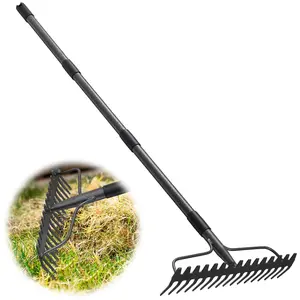 Garden Rake, Adjustable Long Handle with 17 Tongs, Heavy Duty Metal Bow Rake for Loosening Leveling Soil, Garden Leaf Rake for Raking Leaves Grass , Weeding, Metal Yard Thatch Lawn Care Garden Tool