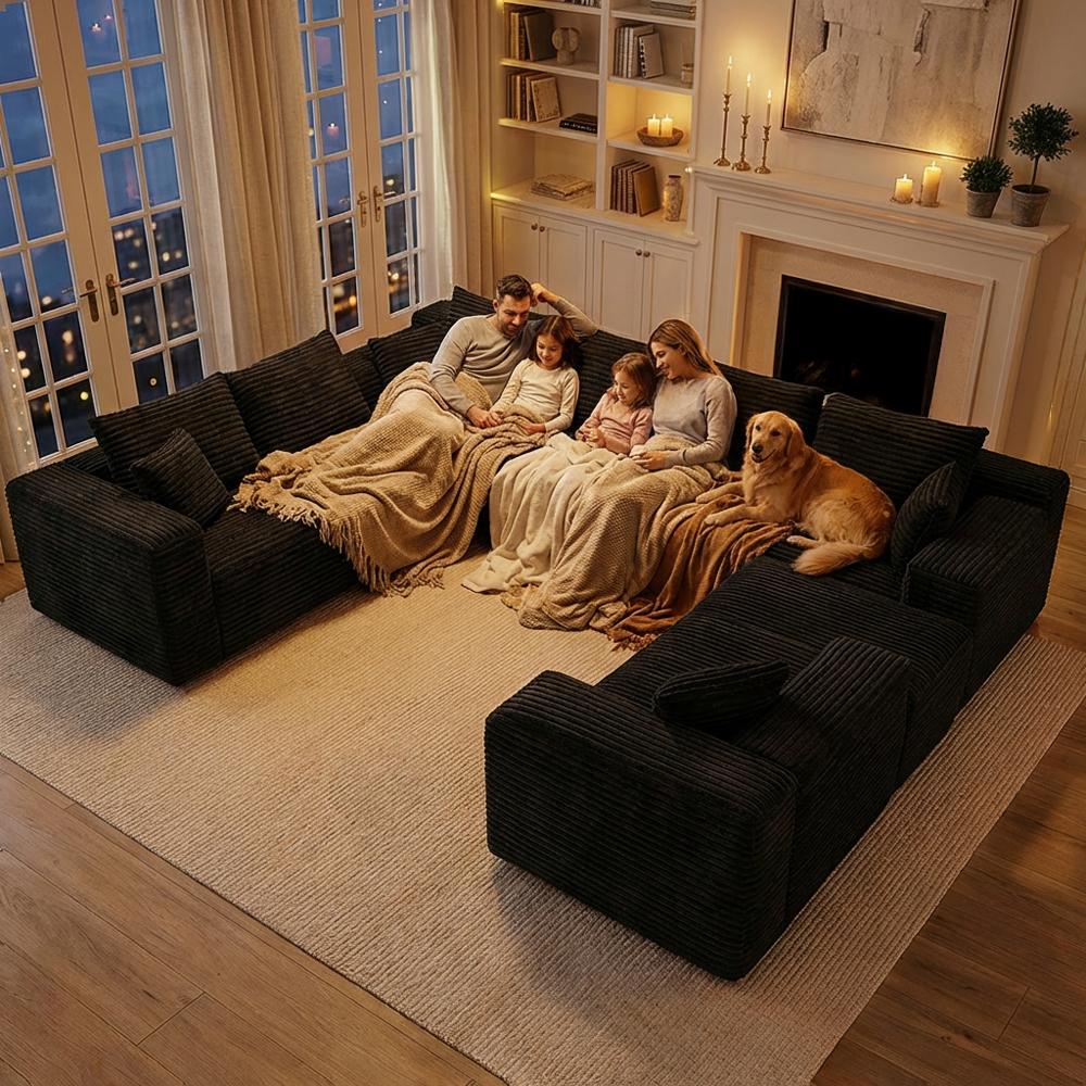Boneless Cloud Sofa Set - [2-Package Shipping] 120.4-in Extra-Large Flexible 8-Seater U-Shape Modular Sectional Couch with Chaise Lounges, 4-in-1 Convertible Deep-Seat Corner Living Room Furniture, Fully Assembled, Cloud Sofa Living Room Furniture