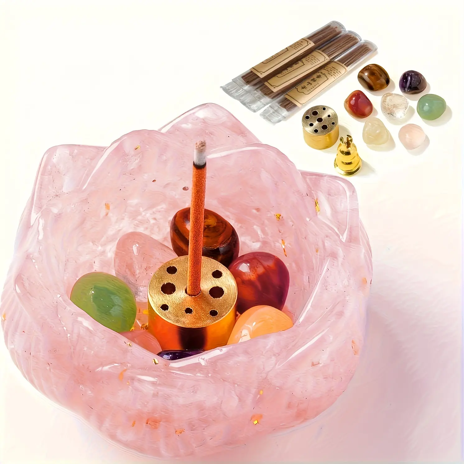 handcrafted lotus crystal aromatherapy bowl dual use candle holder diffuser natural crystal inlay ambient lighting home decor souvenir gift for halloween christmas thanksgiving valentine #SummerWins #DealsForYouDays Home Fragrance Boho