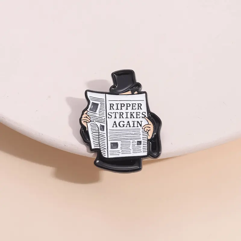 Men who read newspapers, design badges, creative personalities, English letters, baked paint, metal brooches, versatile accessories, medals, badges, brooches, suitable for going out, parties, daily life