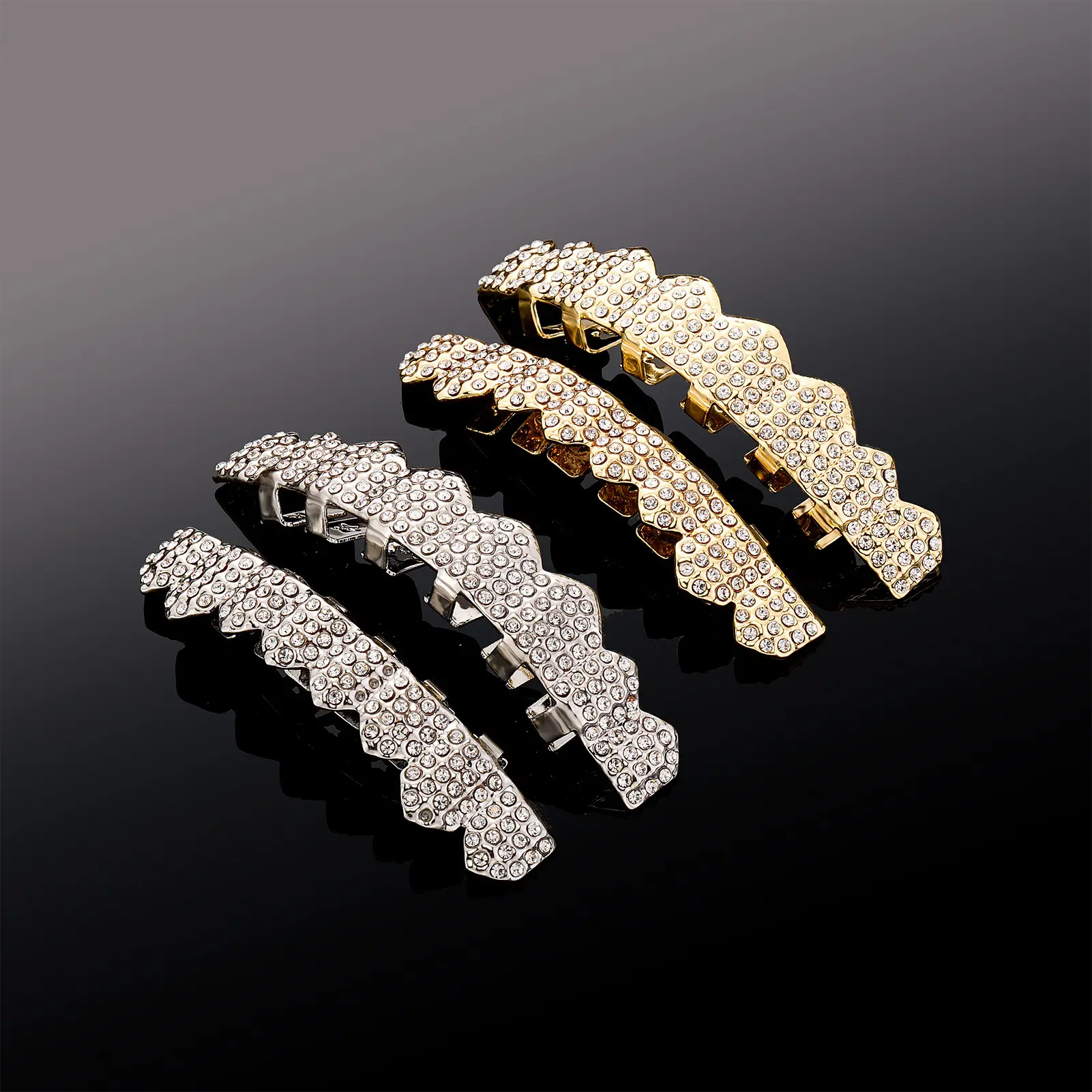 Unisex Real Gold Electroplated 8-Tooth Full Diamond Hip Hop Oral Grill Set, Artificial Gemstone Jewelry Accessory