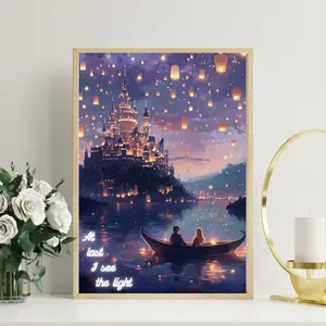 Tangled Floating Lantern Scene Art Print - 'At Last I See The Light' Poster - Rapunzel Inspired Decor For Fans