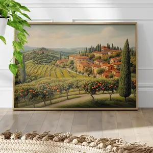 Tuscany Landscape Painting Poster Print Vineyard Italy Countryside Wall Art Tuscan Wall Decor Country Home Cottagecore Decor for Home Decor