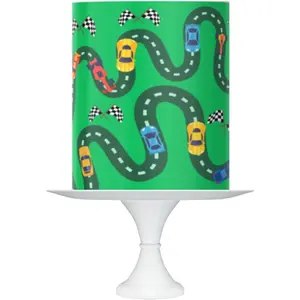 Race Car Theme Edible Cake Topper Sheet, Green Background with Checkered Flags, Racing Track Design, 10 x 8 Inches