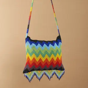 Rainbow Frenzy - Native Beaded Purse in Colorful Zig Zag - Handmade by Mexican Artisans - Mother Sierra