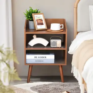 Mid-Century Modern Nightstand with Legs Wooden Bedside Table for Bedroom Sturdy & Elegant Design Natural Wood Finish
