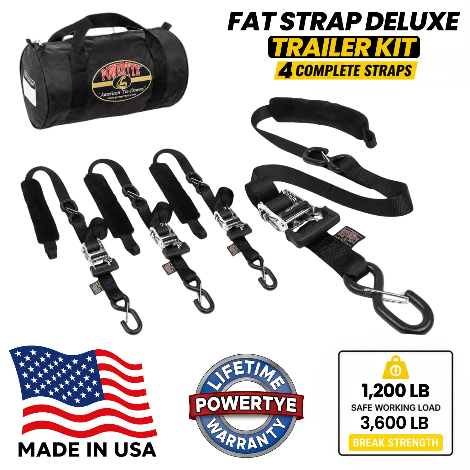 4 Pack 1.5in FAT STRAP DELUXE TRAILER KIT - Multicolor - with Large Storage Bag