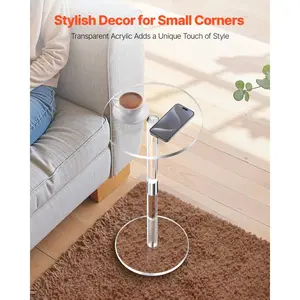 summervibes Acrylic End Table, 10x10x21.3" Round Top with Solid Post, Modern Side Desk & Cake Table Stand, Easy Assembly for Coffee, Snacks, Sofa Table, Stylish Bedside Table