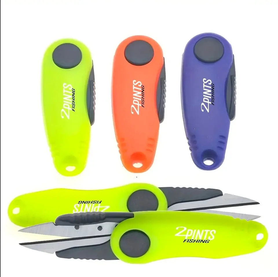 Compact Braid Cutting Scissors - Foldable Steel Blade ABS Crushproof Fishing Scissors with Keychain Hole for Mono Nylon and Braid