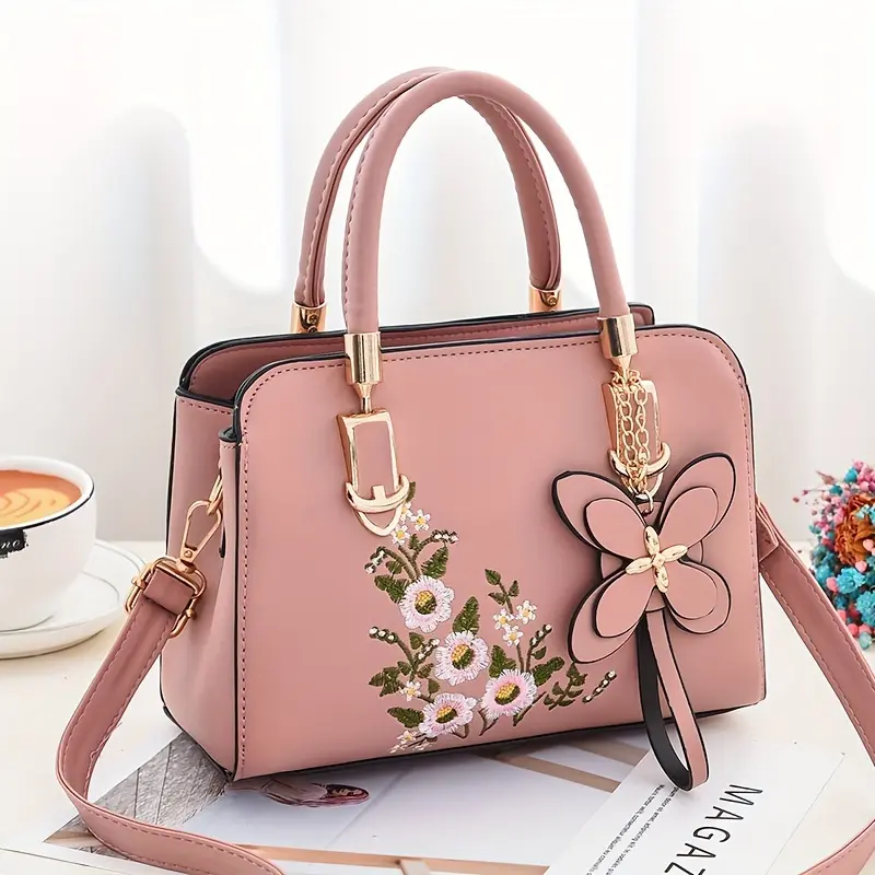 Women Embroidered Small Handbag Fashion Square Bag Multi Purpose Shoulder Bag Crossbody Purse