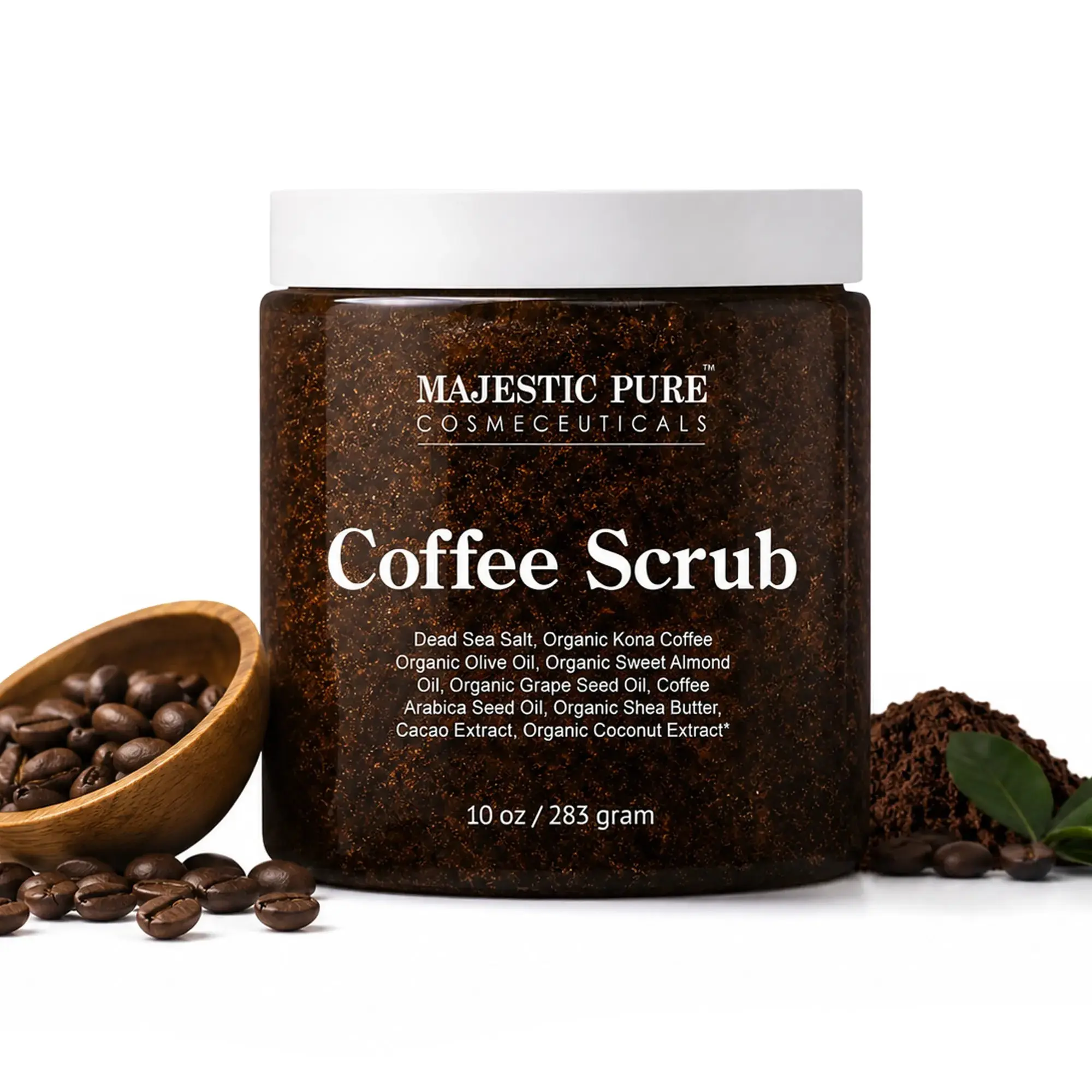 Exfoliating Coffee Body Scrub with Dead Sea Salt, Smoothing Caffeine Body Care for Rough and Dull Skin, 10 oz, Exfoliate, Cosmetic, Coconut, Thighs