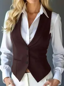 Trendy Coat, Elegant Minimalist Spring Summer Fall Fashion Short Slim Solid Vest Set, Casual Practical Office Formal Workwear Waistcoat Jacket, Stylish Women's Womenswear Outerwear 10264, Tropical Vibe, Snug Fit