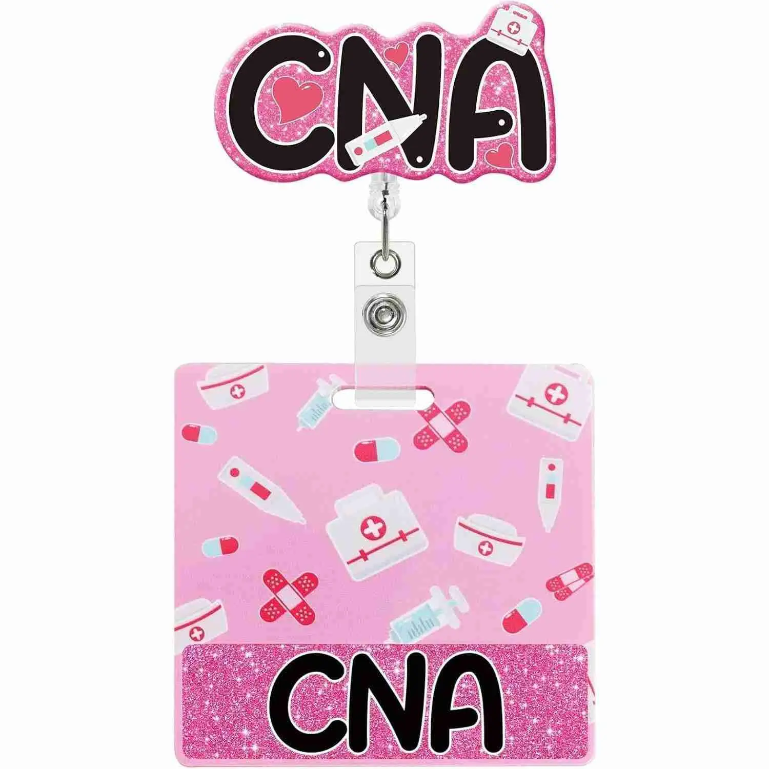 CNA Badge Reel with Buddy CNA Badge Buddy Pink Glitter Nurse Badge Reel Retractable CNA Gifts for Nurses