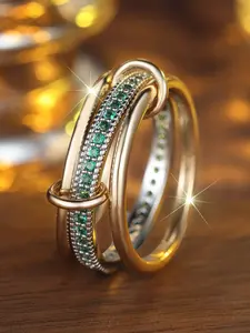 Fashion Interlocking Rings Multilayer Design - Synthetic Zirconia Stackable Rings for Women & Girls Holiday Party Engagement Ring, Perfect for Wedding Jewelry, Daily Wear Anniversary Gift