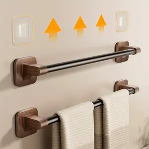Walnut Color Wall-Mounted Towel Rack, No-Drill Bathroom Storage Holder, Single Bar Design, Space-Saving Organizer for Bathrooms, Bathroom Accessory, Bathroom Organizing Accessories