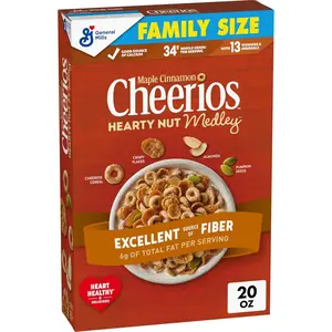 Cheerios Hearty Nut Medley Breakfast Cereal, Maple Cinnamon, Made with Whole Grain, Family Size, 20 oz