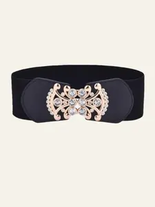 Women's Solid Color Wide Belt, Stylish Belts, Fashionable Elastic Belt for Daily Clothing Decoration, Trendy All-match & Exquisite Belt for Birthday Gift, Rhinestone Decorated Belt, Stretchy Waist Belt