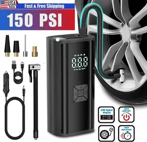 Cordless Tire Inflator Portable Air Compressor - 150PSI Air Pump with Auto Shutoff Function for Car Tires, Inflatables, Motorcycle, Balls, Compact Bike Tire Pump with LED Light