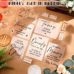 6 Pcs Acrylic Wedding Reception Signs Clear Table Decoration with Holder Rustic for Ceremony Classic Display Gift Ornaments