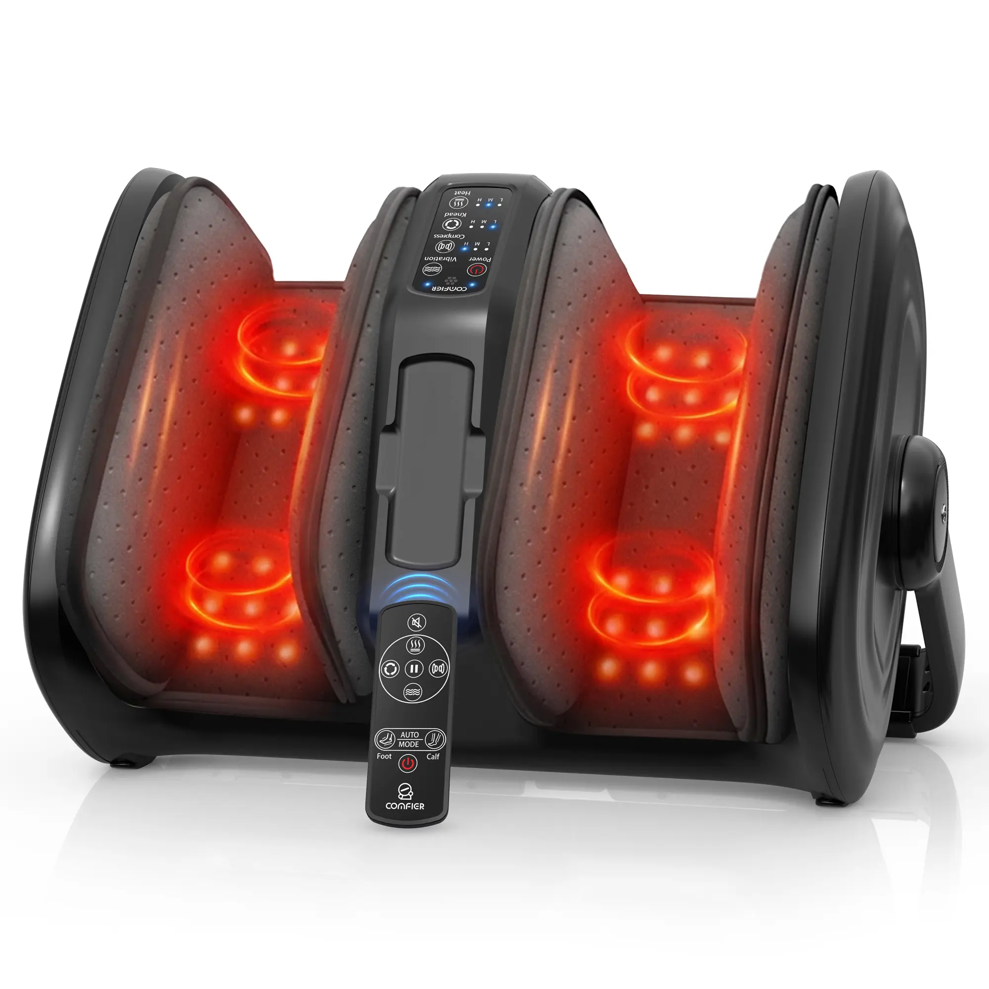 Comfier Shiatsu Foot Calf Massager with Heat Adjustable Sizes 14 Kneading Vibration Massage Remote Control for Women Men Gifts Massagetool