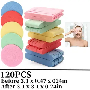 120 Pcs Facial Sponge Compressed 5 Colors Face Cleansing Sponge for Women Round Wash Sponges Estheticians Compressed Makeup Skincare Comfort