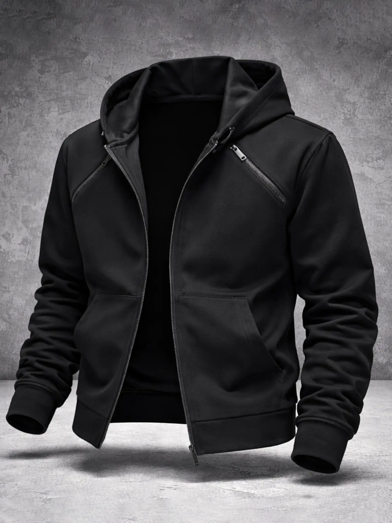 Men's Hooded Open Front Sweatshirt, Precise Zipper Design, Soft Fabric, Anti-Pilling & Wrinkle-Resistant, Adjustable Drawstring, All Seasons