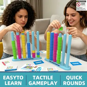 Color Stacking Puzzle Game, Stacking Tower Game for Kids & Family, 50 Challenges Color Matching Brain Teaser, STEM Montessori Learning Toy for Problem Solving, Indoor Outdoor Family Board Game Sensory Toys, Birthday Gift for Ages 6-12 Boys Girls