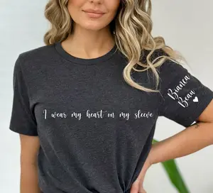 Personalized Mom T Shirt With Kids Names, I Wear My Heart On My Sleeve, Gift from Kids, Mother's Day Gift, Personal Custom Birthday Present