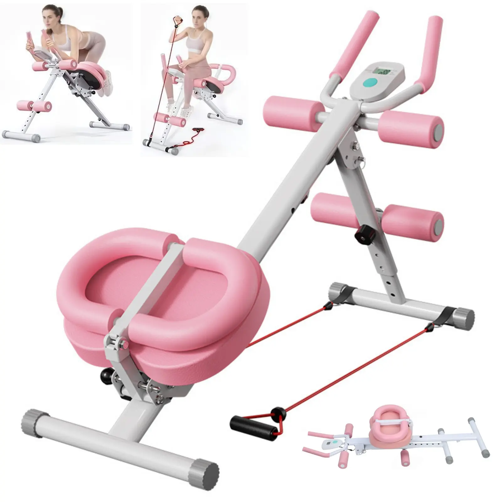 Adjustable Abs Workout Machine - LCD Screen, Silent Pulleys, Incline Settings, Foldable Core Exercise Equipment for Home Gyms