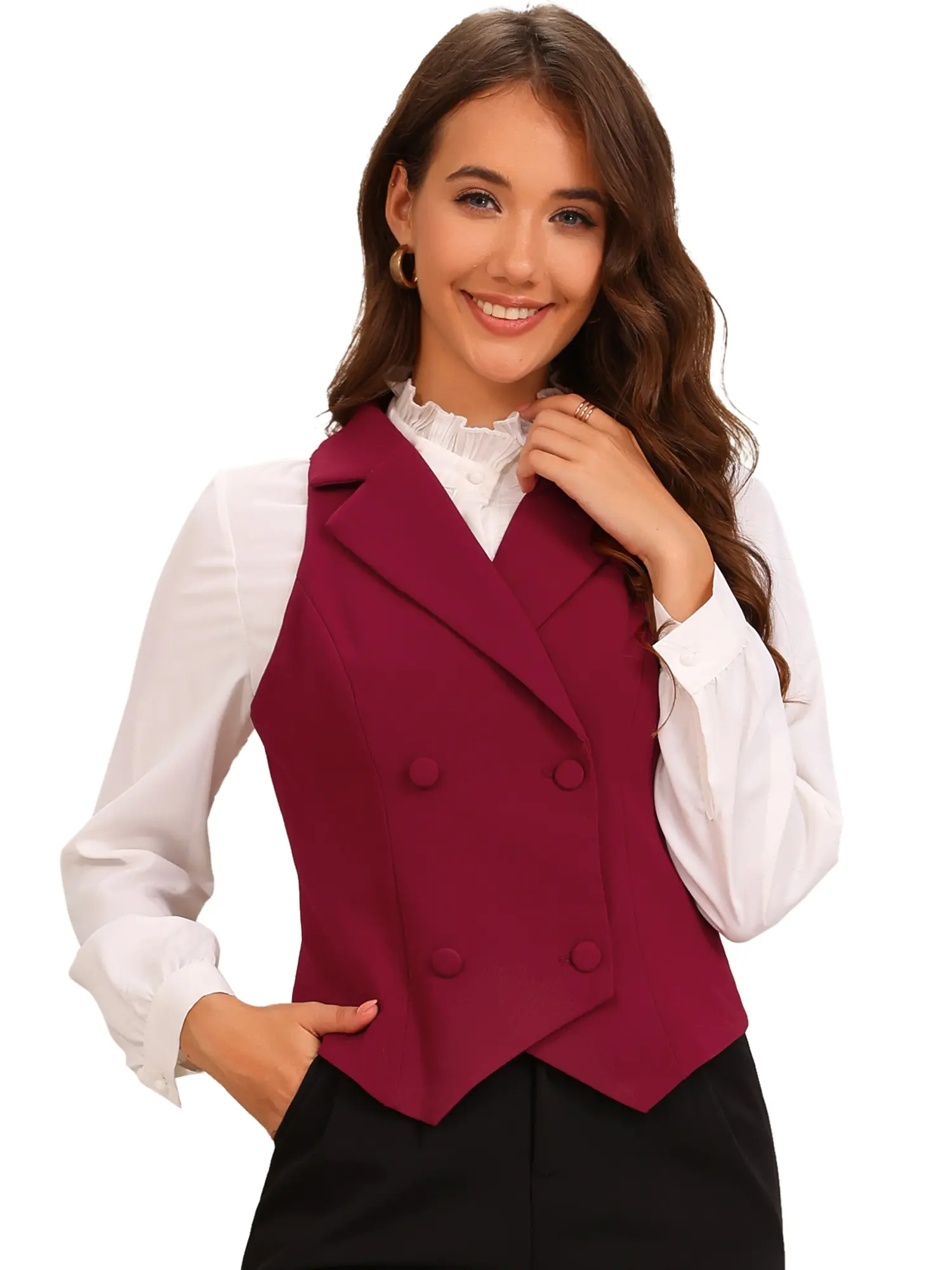 INSPIRE CHIC Notched Lapel Waistcoat Vest Women's Double Breasted V Neck Sleeveless  Workwear Suit Vests
