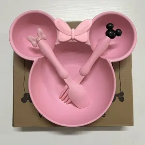 Wheat Straw Disposable Plates, Cute Mickey & Minnie Design, BPA Free, Dishwasher Safe, Ideal for Parties & Daily Use