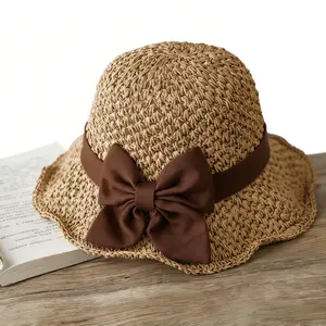 French Bow Straw Sun Hat | Hand-Woven Foldable Beach Hat - Breathable UV Protection for Women
