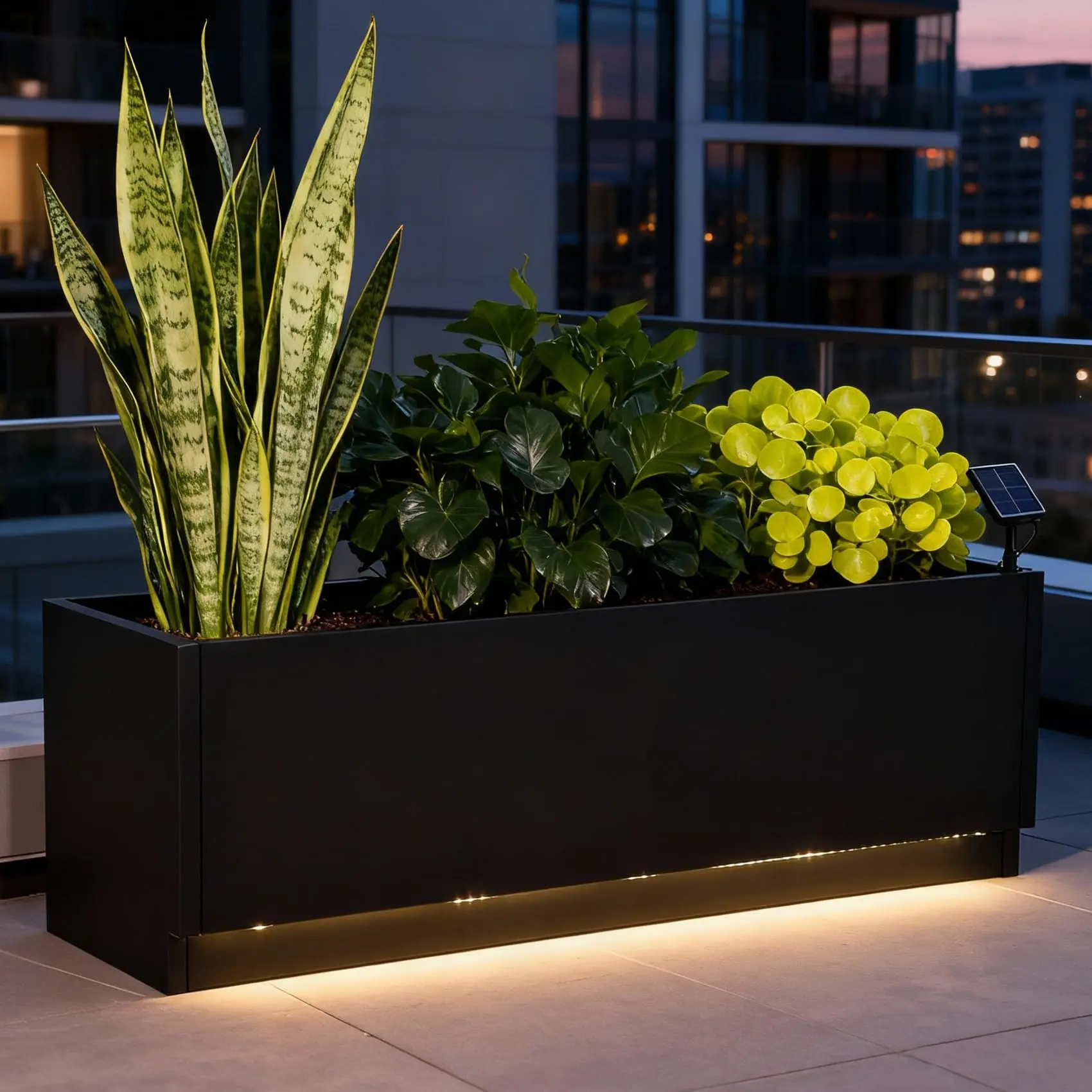 Metal Trough Planter, 120 x 40 x 40 cm LED Garden Planter with Outdoor Light Strips, Controller and Drawing Holes, Rectangular Illuminated Plant Pot, Easy Snap-On Assembly, Weather-Resistant