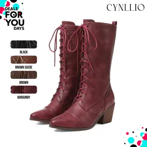 Womens Mid Calf Boots Pointed Toe Chunky Block Heel Victorian Style Granny Boots Fashionable Zide Zipper LaceUp Comfy Outdoor Clubbing Event Office Casual Steampunk Gothic Combat Spring Biker Boots Deals For You Days