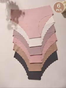 6 Pcs Seamless Women's Underwear Set, Breathable, Soft Comfy Panties, Quick-Dry Nylon Blend, Wave Edge Design, Comfort Elasticity, Ideal for Yoga Fitness Dance