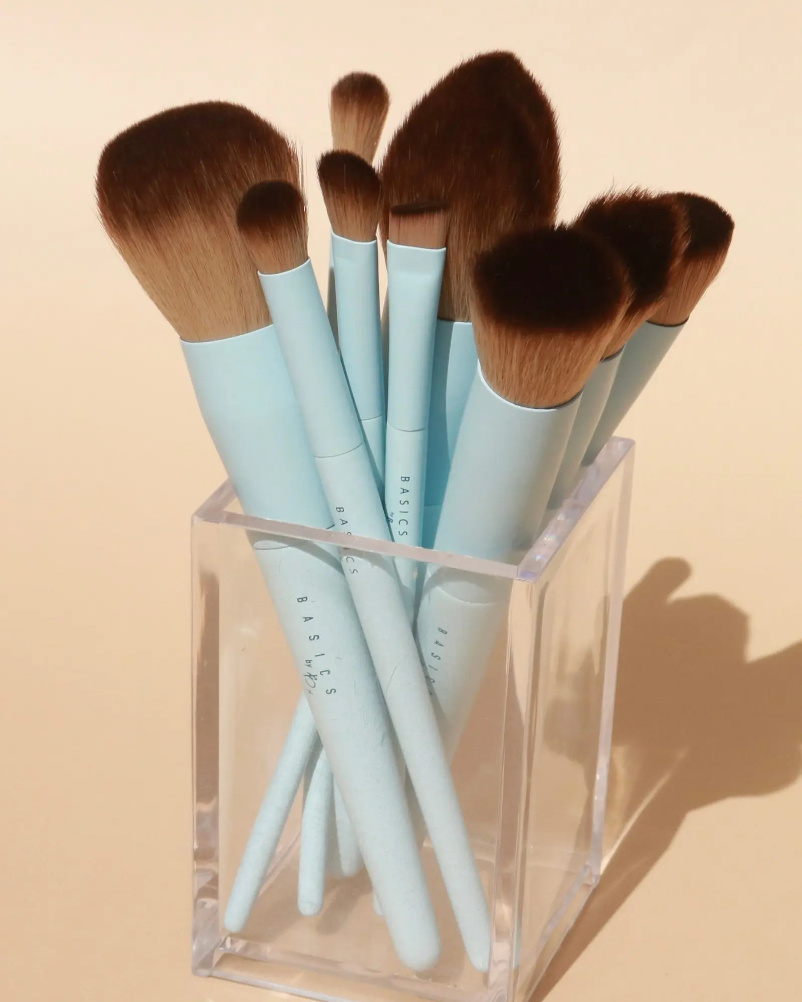Basics By B Luxury 10pc Vegan Brush Set – Pastel Blue, Soft Bristles, Professional Quality, Cruelty-Free – Perfect for Beginners & Artists