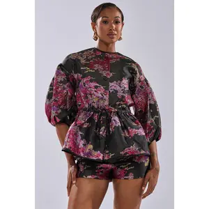 ETHEREAL BROCADE SHORT SLEEVE BLOUSE IN PINK