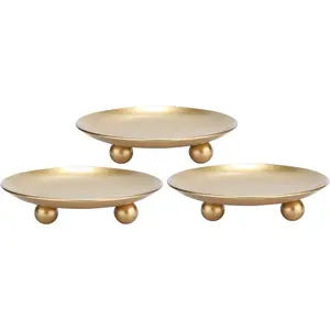 Decorative Gold Iron Plate Pillar Candle Holder Set of 3 Candle Stand for Wax Candles