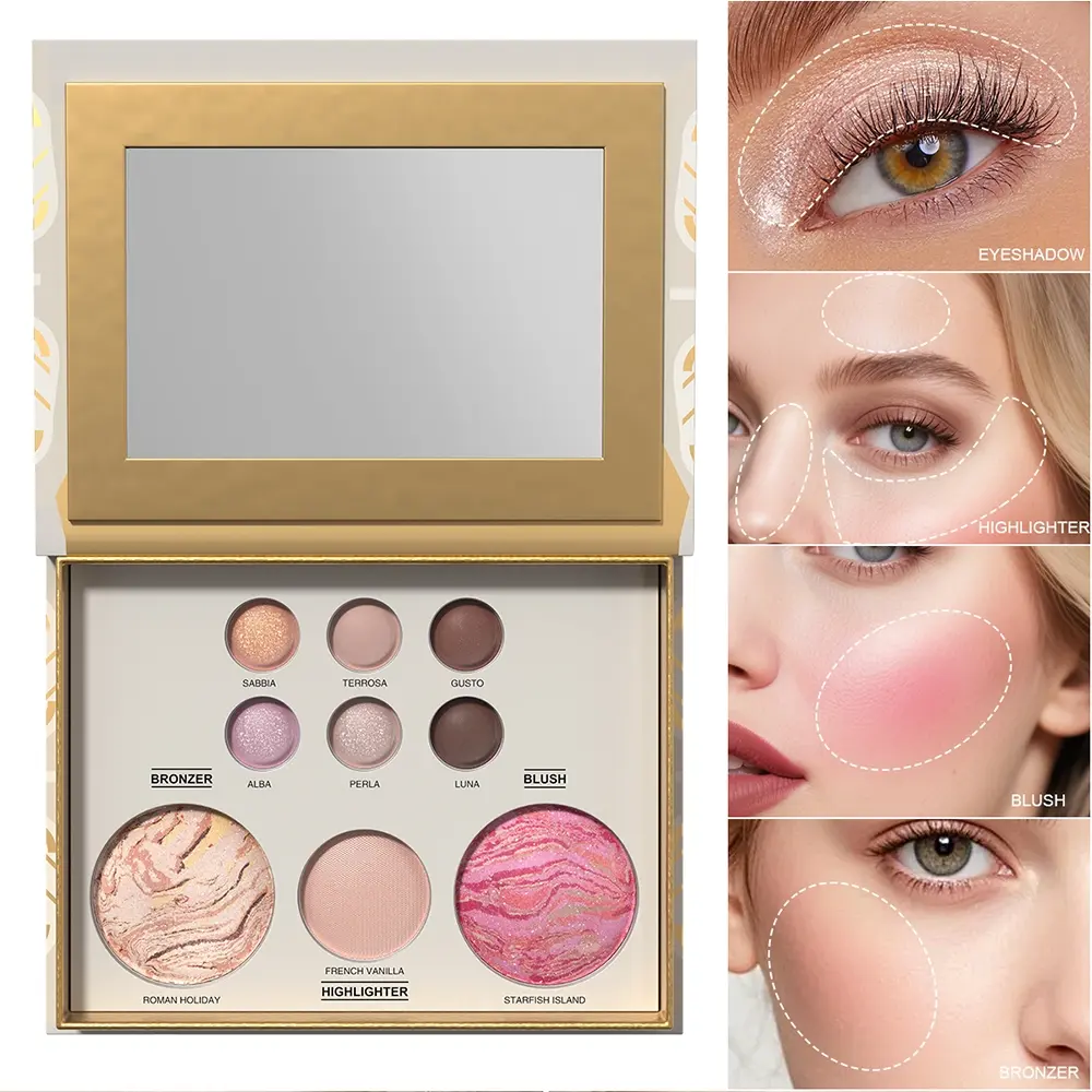 Multi-functional makeup palette: eyeshadow, contour, blush, and highlighter all in one, portable and convenient for daily use, Natural Face Time Palette, Cosmetics Products