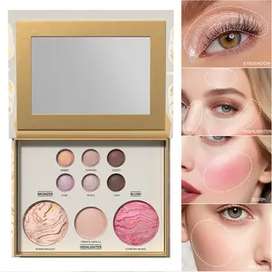 Multi-functional makeup palette: eyeshadow, contour, blush, and highlighter all in one, portable and convenient for daily use, Face Time Palette