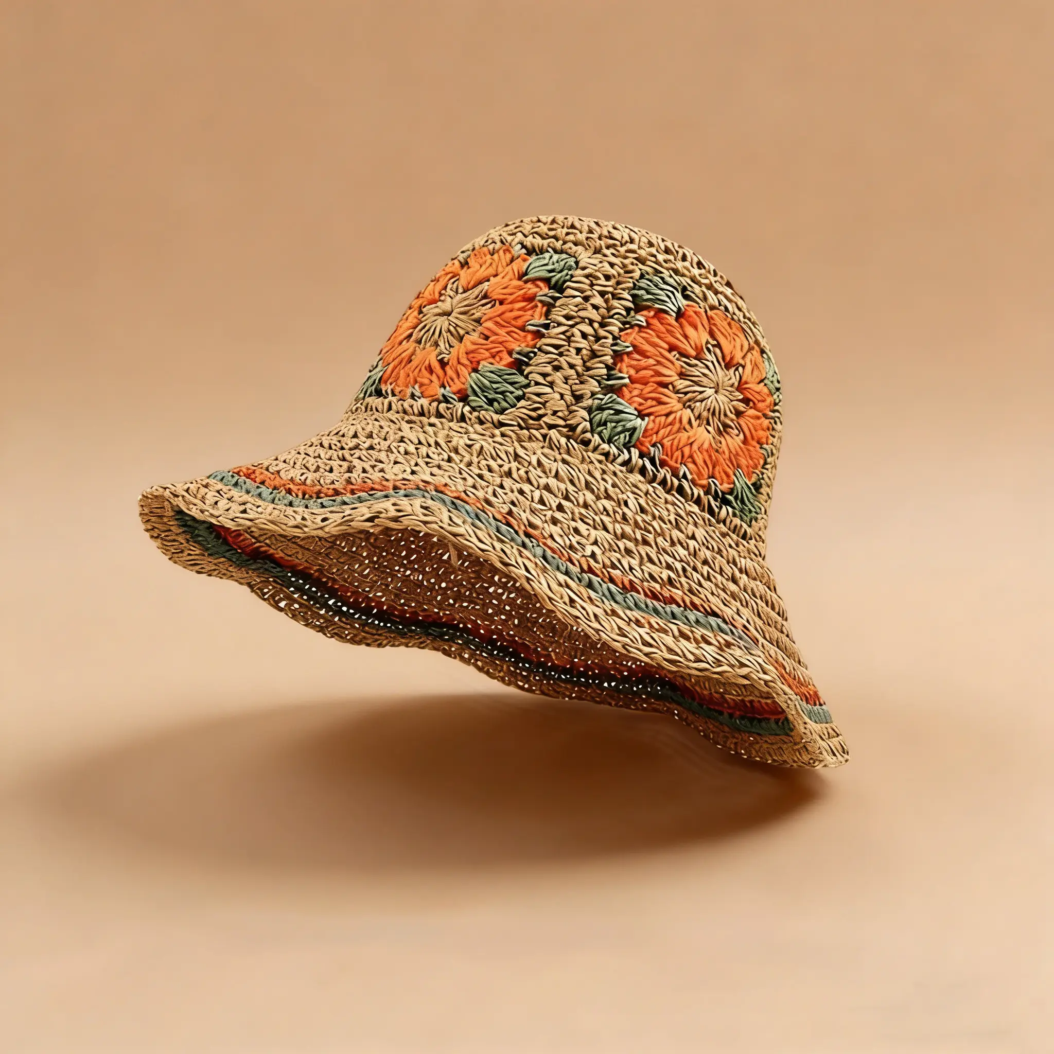 Jacquard ethnic-style foldable hand-woven straw hat, stylish sun protection, multi-functional fisherman's hat, suitable for casual outings and beach trips.