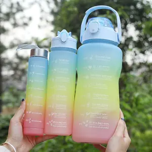Large Capacity Transparent Space Mug, High Aesthetic Gift Cup, Plastic Bottle Portable Outdoor Sports Water Jug Set, Gradient Cups 3 Piece Set