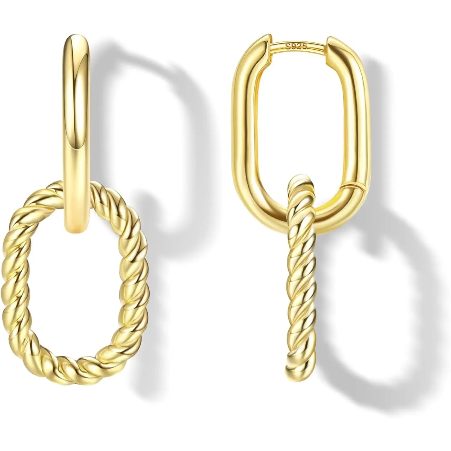 YADOCA 18K Plated Gold Two Tone Gold Silver Hoop Earrings for Women Hypoallergenic - 925 Sterling Silver Drop Dangle Paperclip Huggie Hoop Earrings - Chain Link Dangle Earrings Jewelry