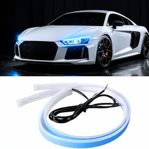 2PCS RGB LED DRL Strip Lights - Flexible Daytime Running Light with Dynamic Sequential Turn Signal, Remote Control, Universal Fit for Cars SUVs Pickups